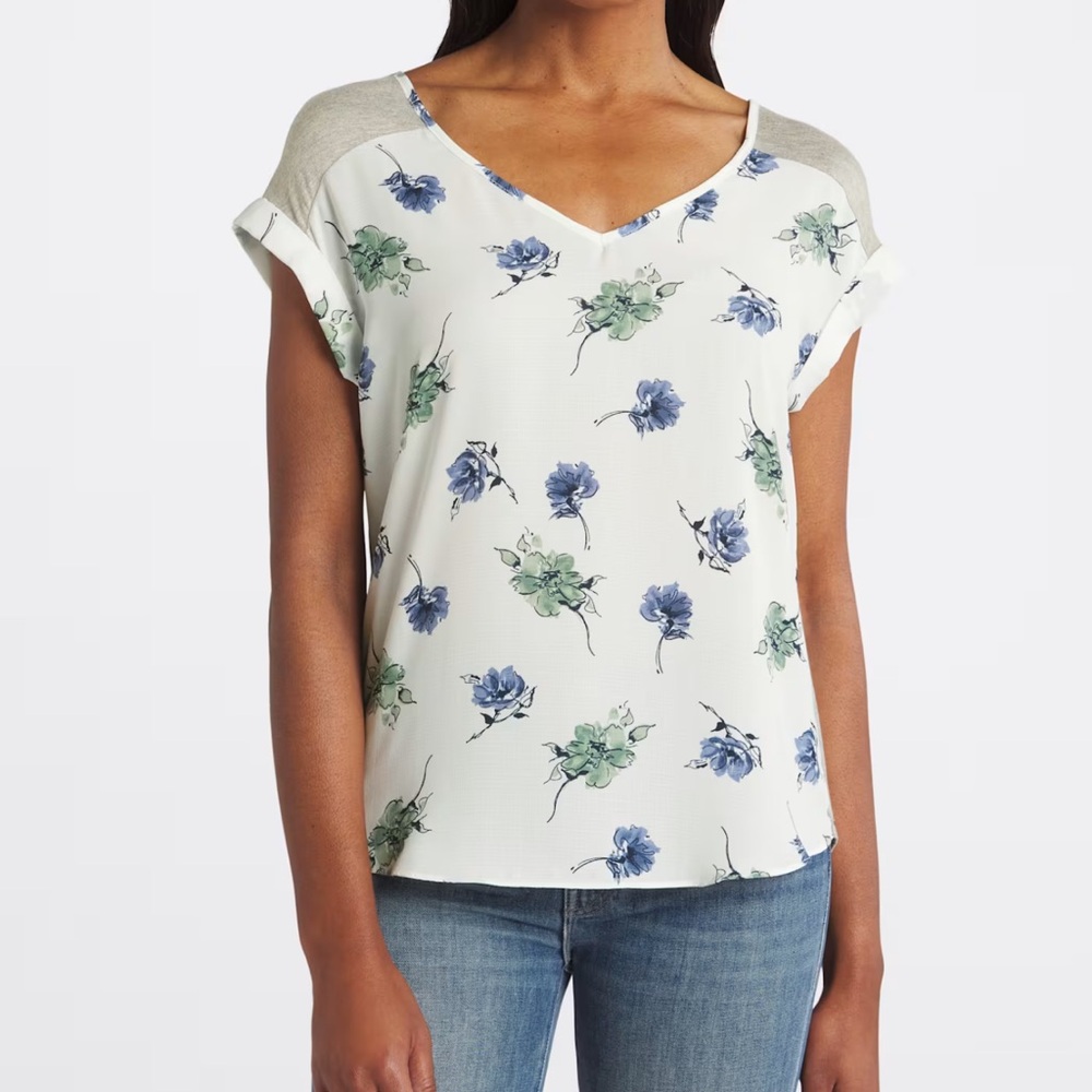 Cream Asymmetrical Blouse with White Accents